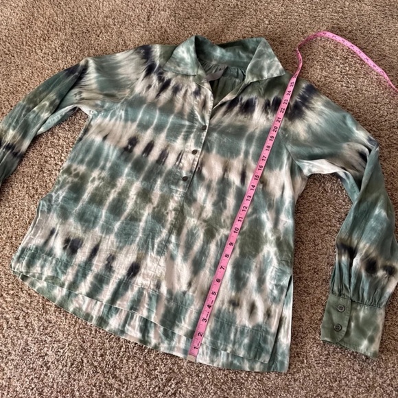 Raquel Allegra Green Moss Tie-Dye Button Collared Blouse Size 1 or Small - Picture 12 of 12